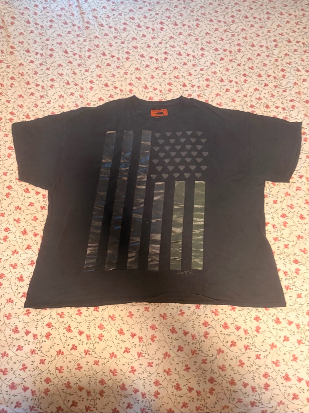 Ring of Fire Black Tee with Shiny American Flag Graphic